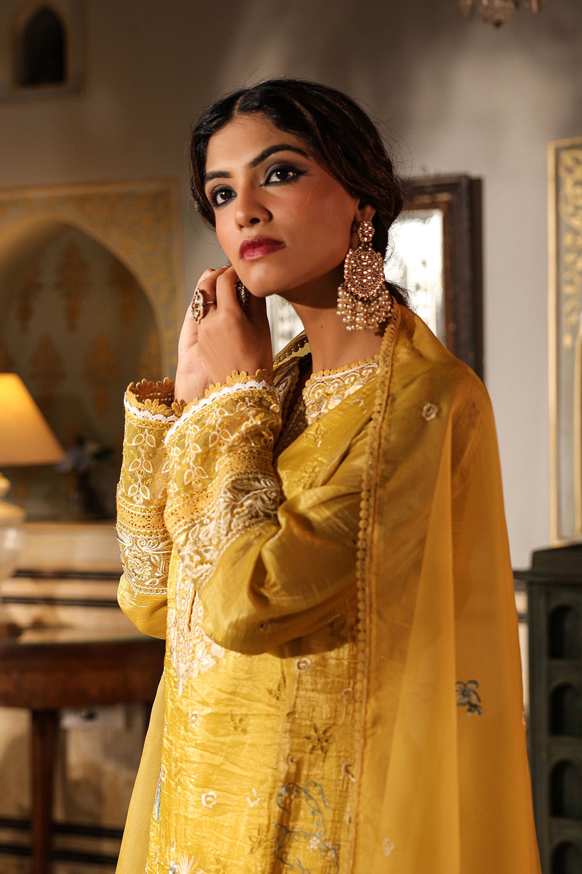 Yellow Shimmer Embroidered Pakistani Suit