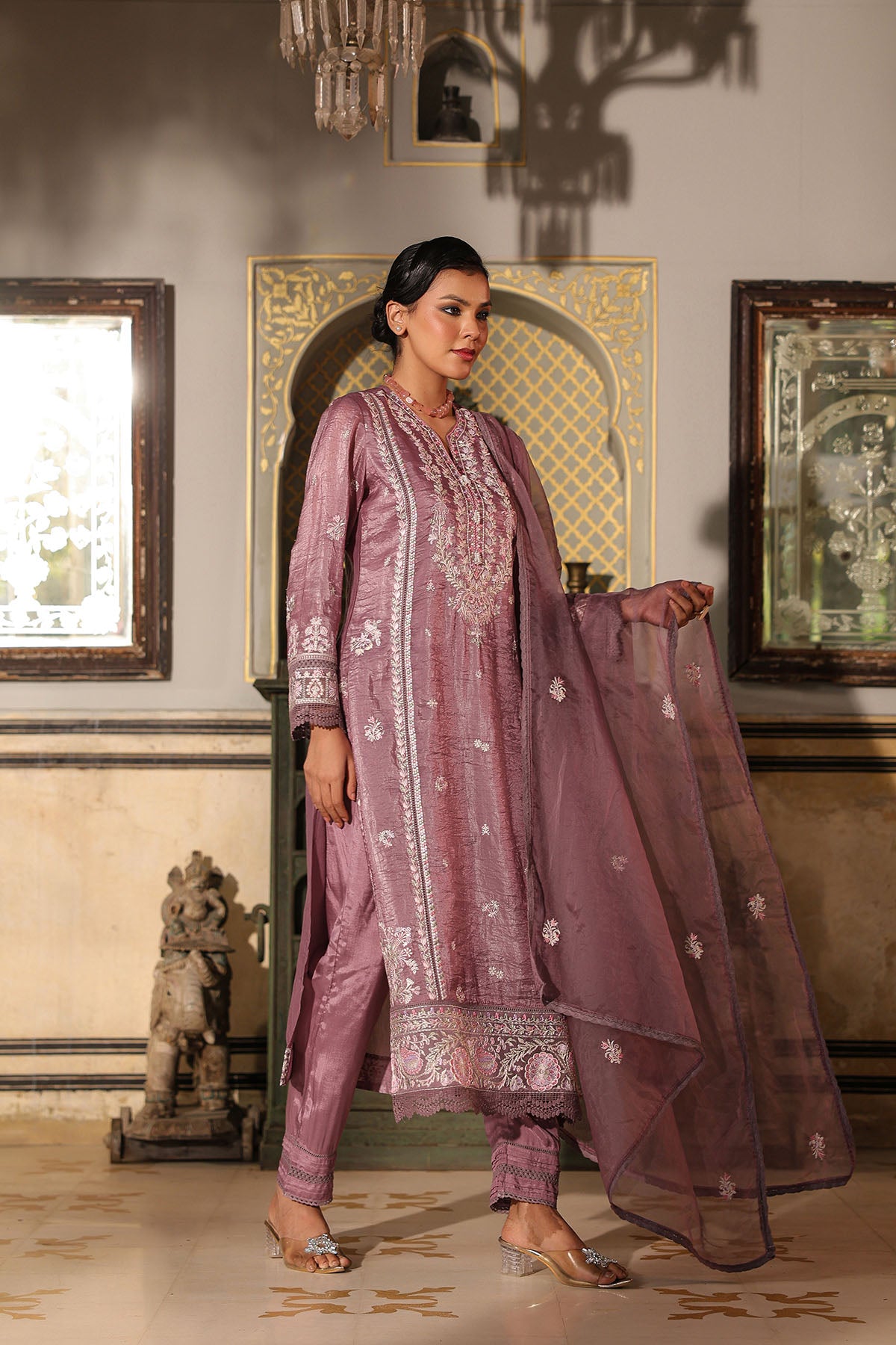 Magenta Shimmer Embroidered Pakistani Suit