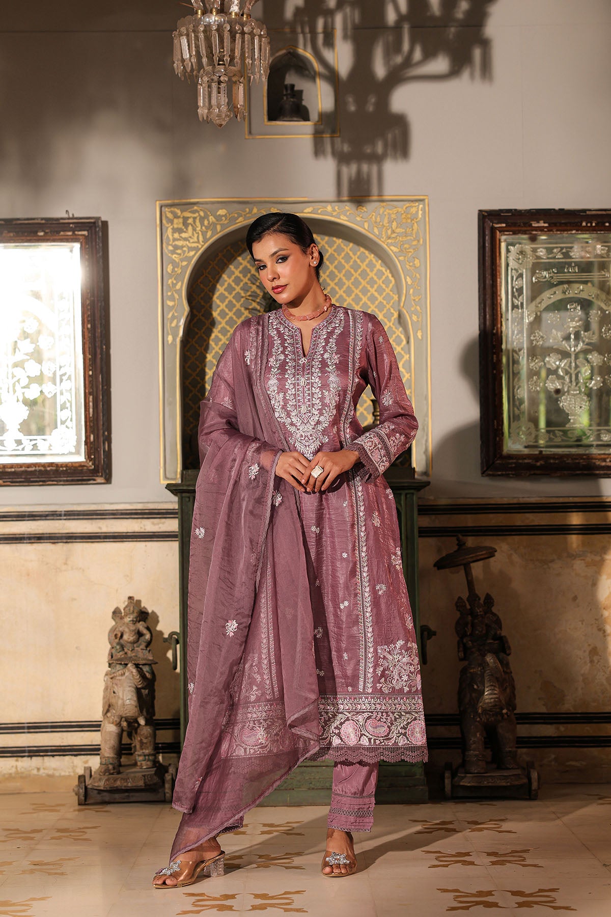 Magenta Shimmer Embroidered Pakistani Suit