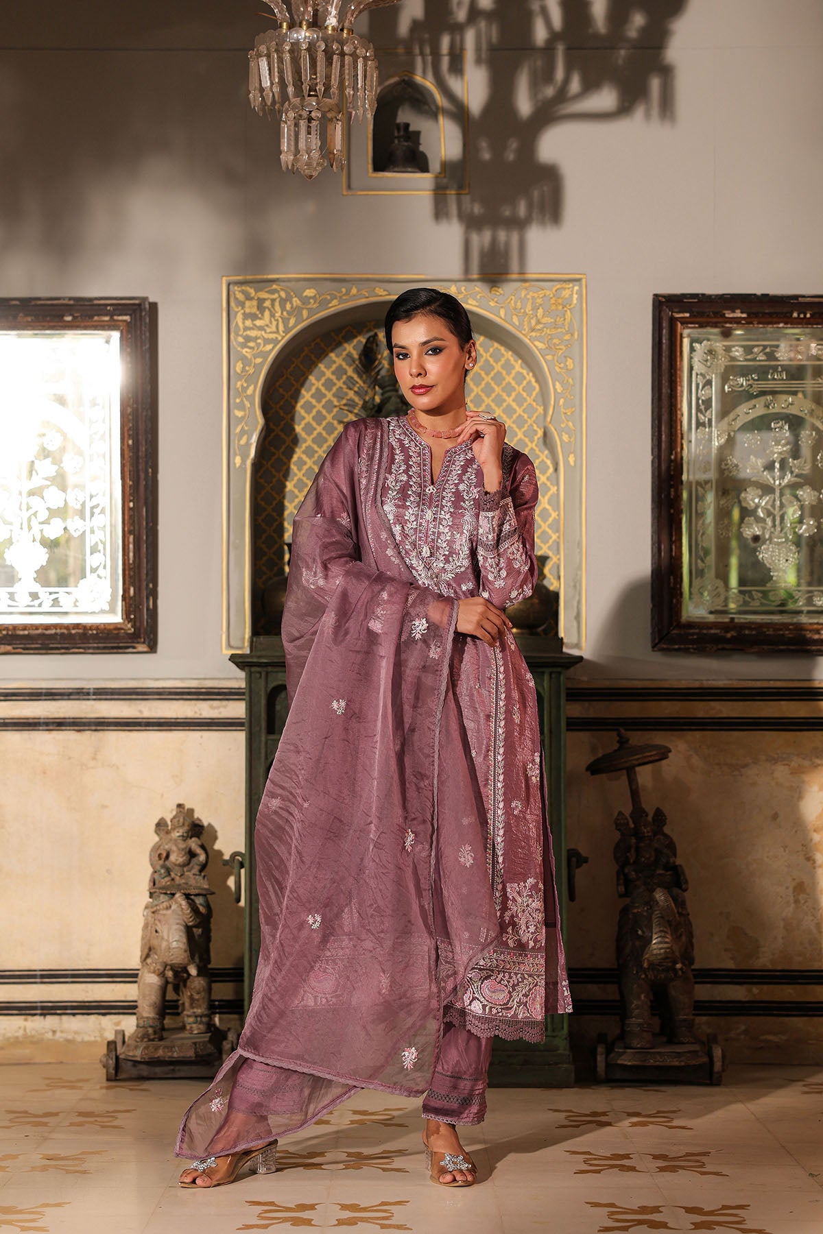 Magenta Shimmer Embroidered Pakistani Suit