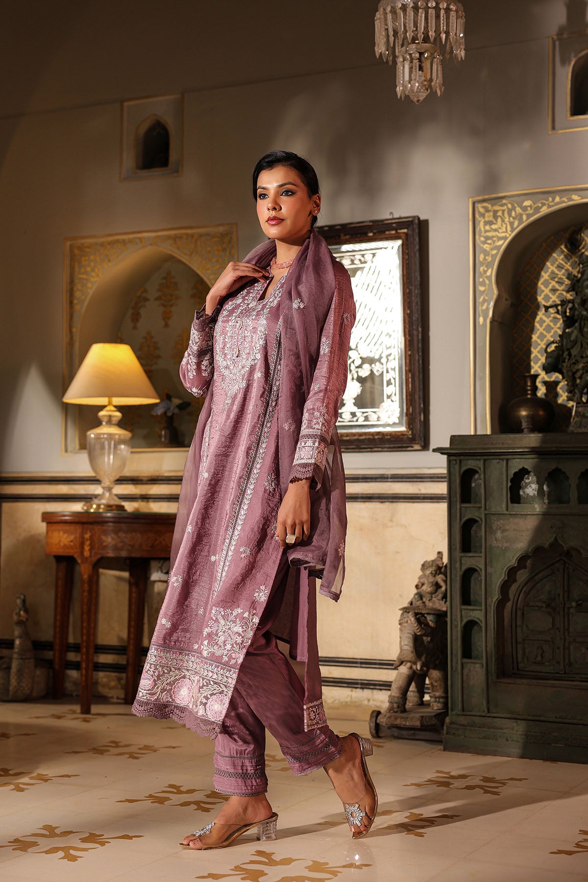 Magenta Shimmer Embroidered Pakistani Suit