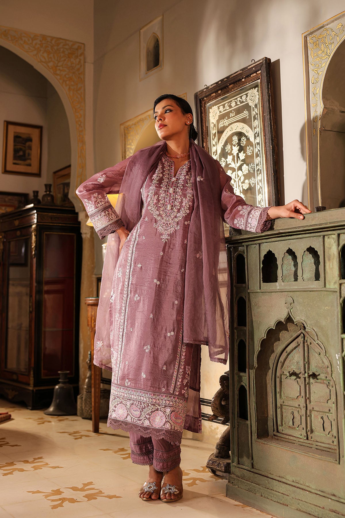 Magenta Shimmer Embroidered Pakistani Suit