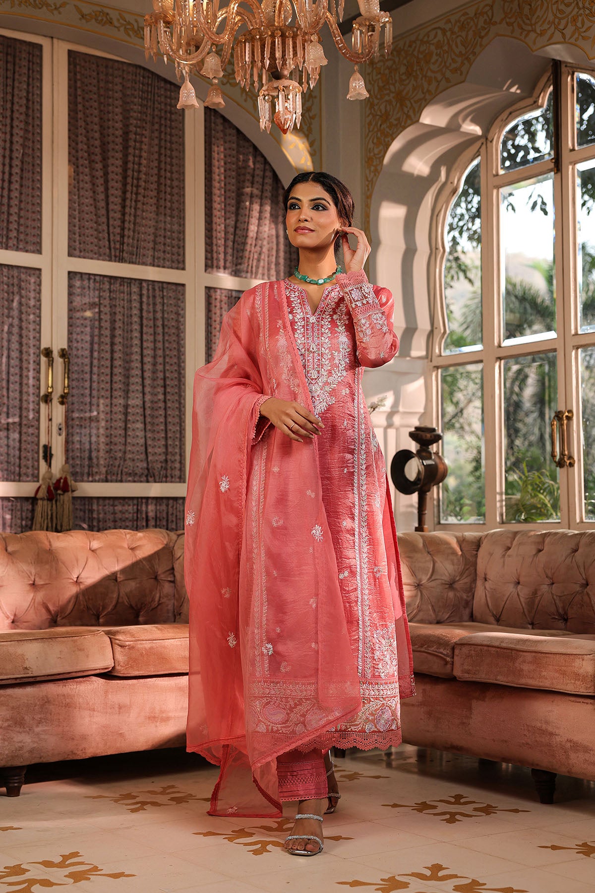 Pink Shimmer Embroidered Pakistani Suit