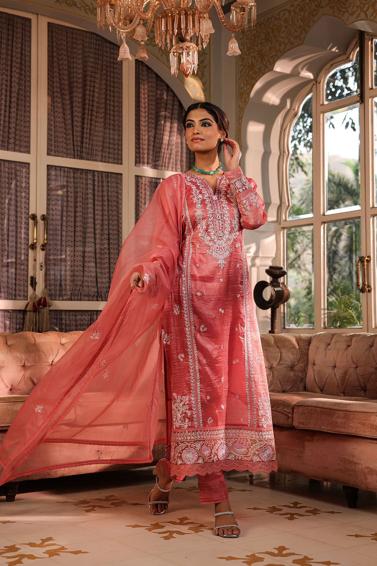 Pink Shimmer Embroidered Pakistani Suit