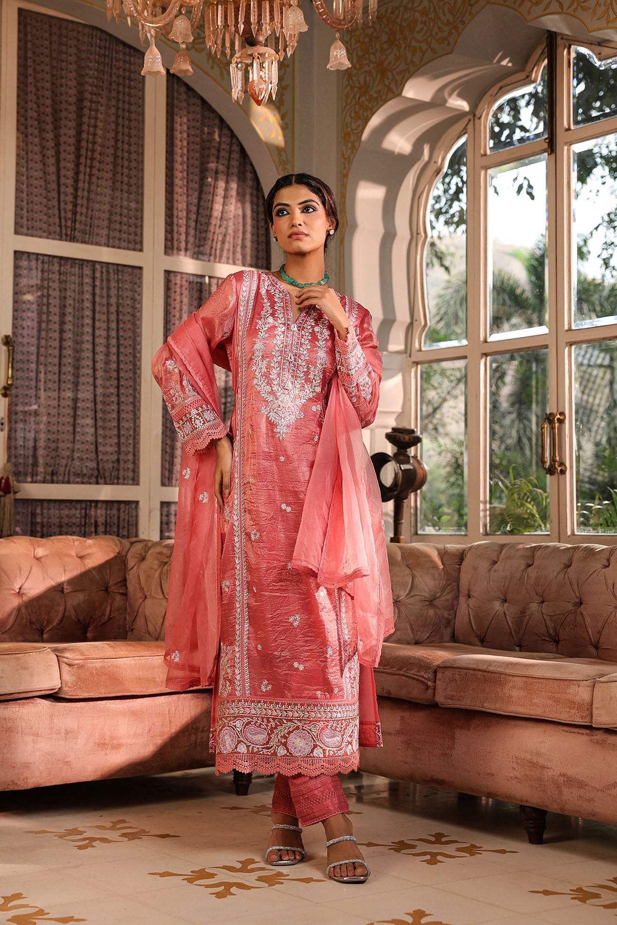 Pink Shimmer Embroidered Pakistani Suit