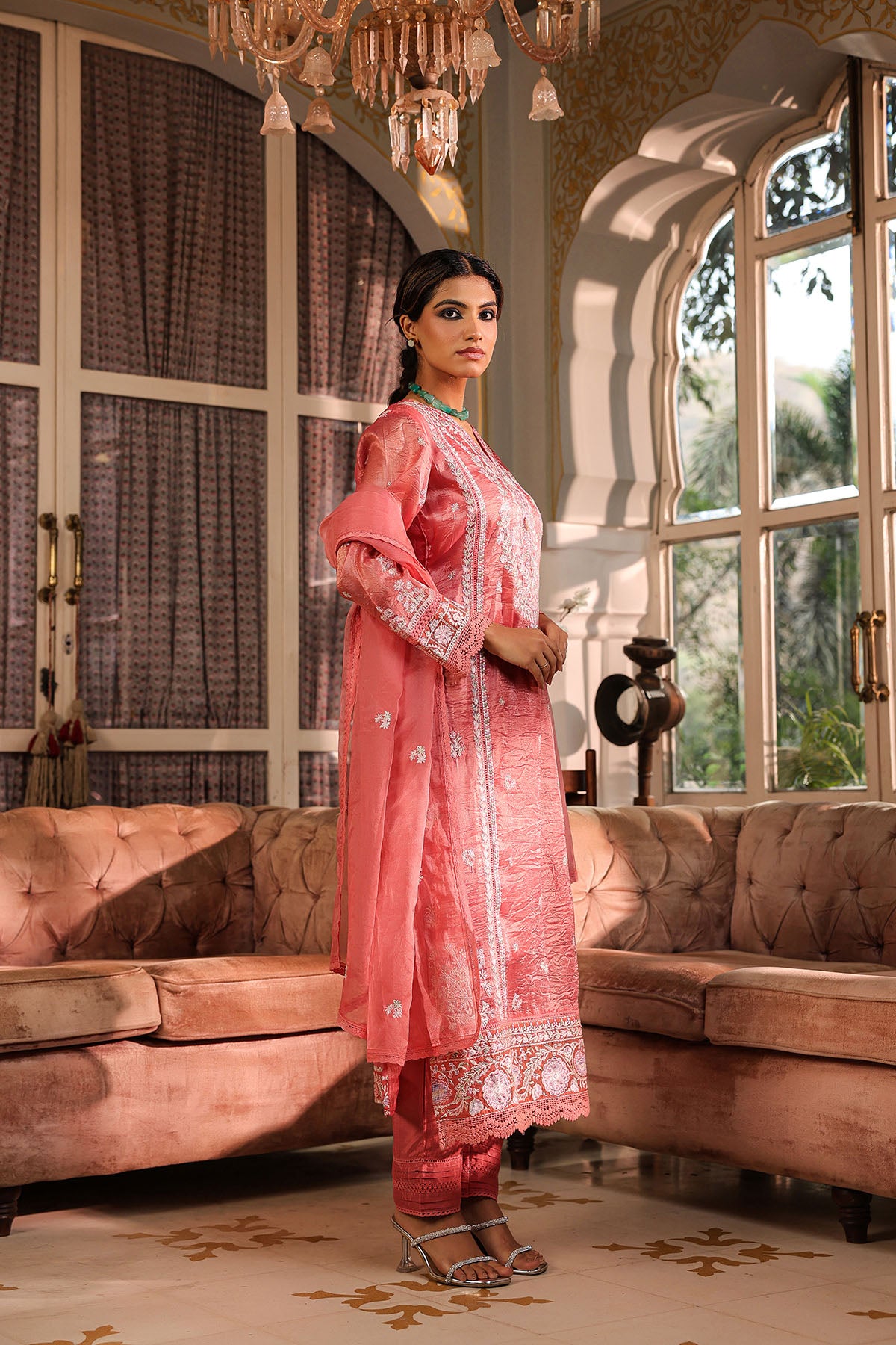 Pink Shimmer Embroidered Pakistani Suit