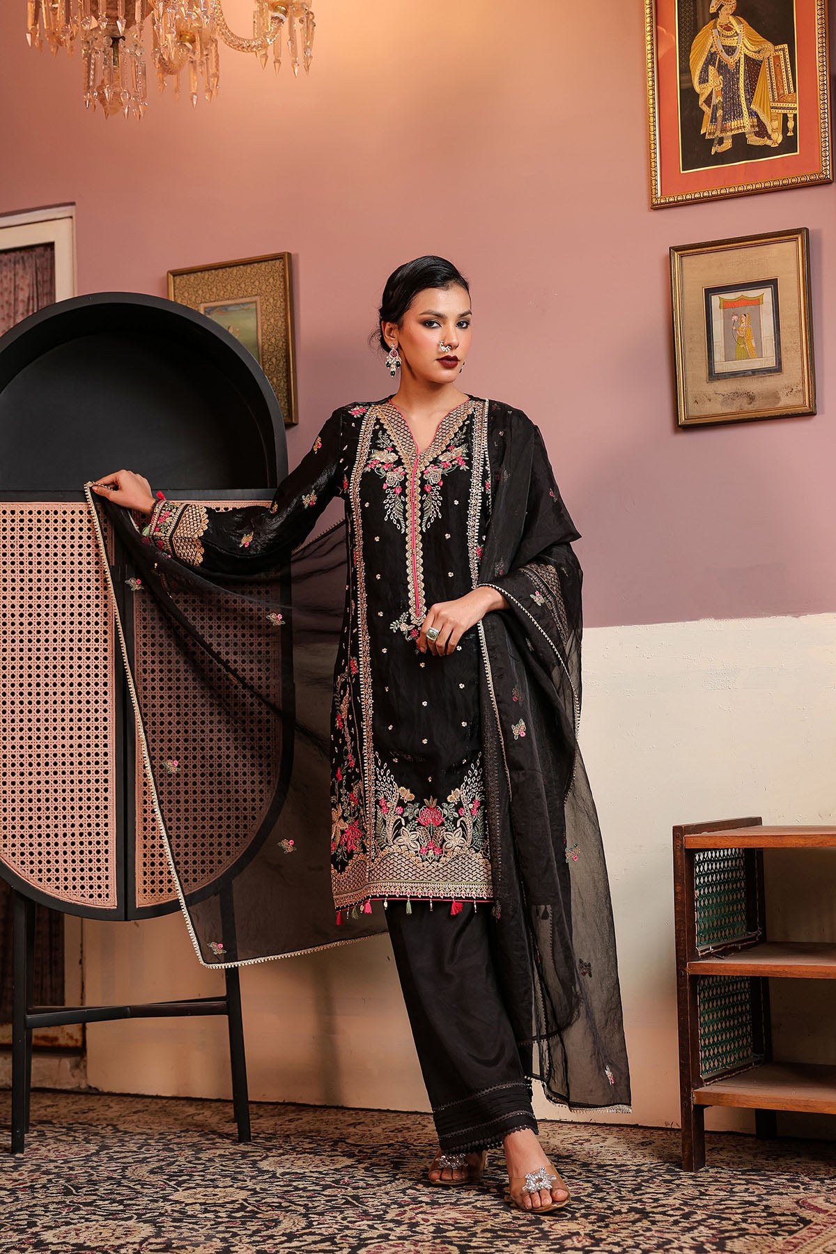 Black Shimmer Embroidered Pakistani Suit