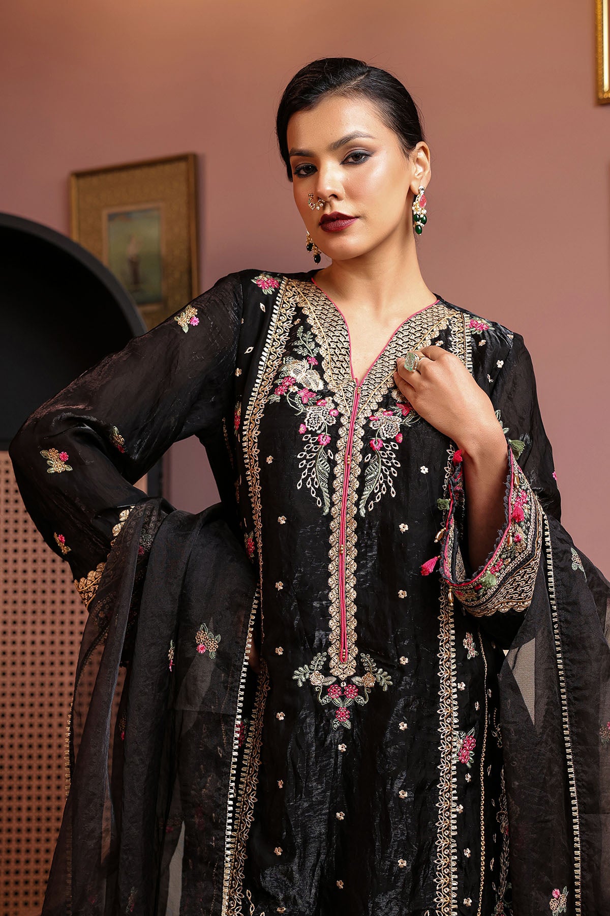 Black Shimmer Embroidered Pakistani Suit