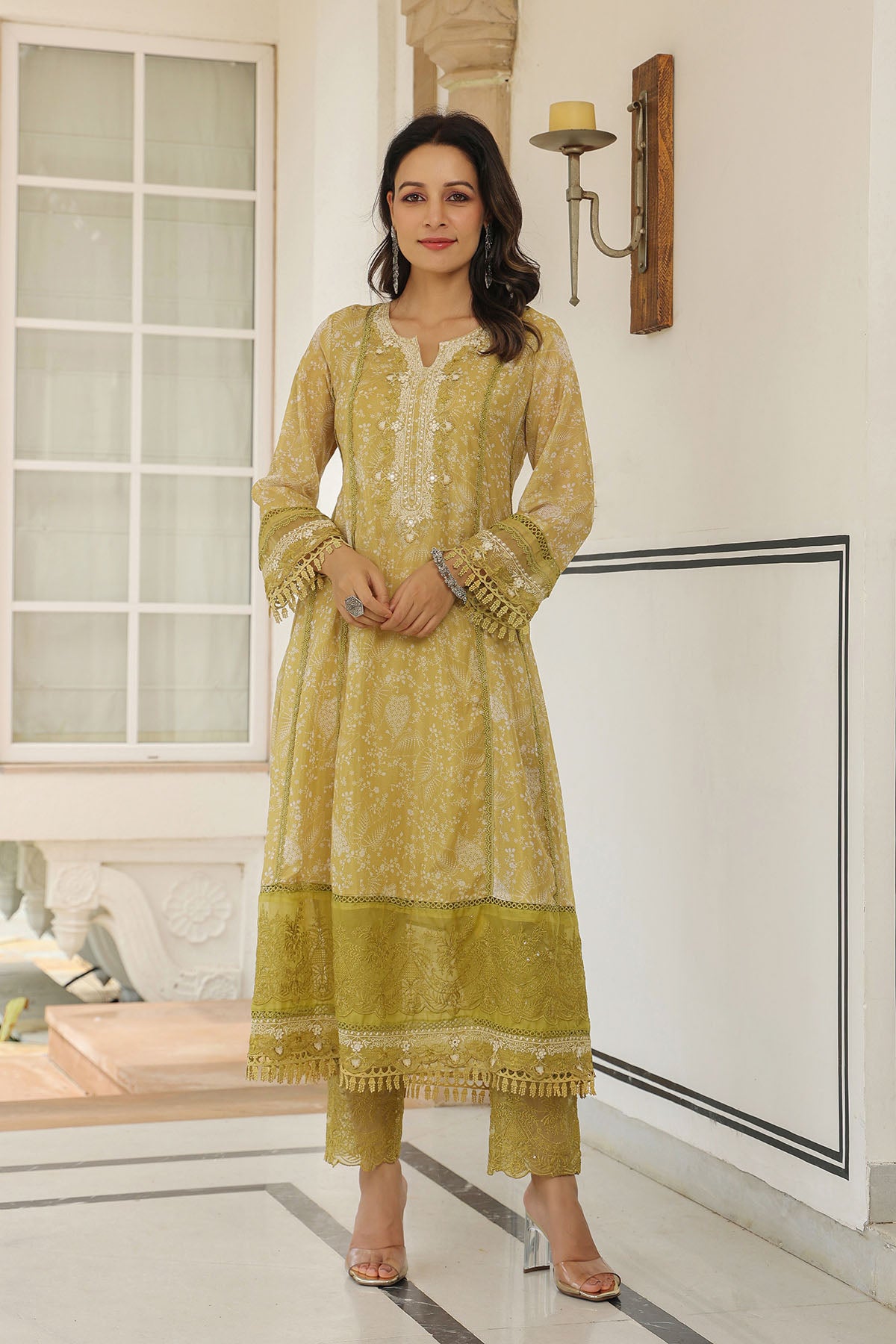Mustard Tabby Embroidered Anarkali Suit
