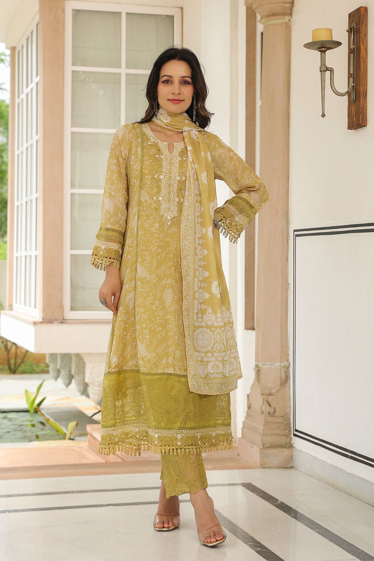 Mustard Tabby Embroidered Anarkali Suit
