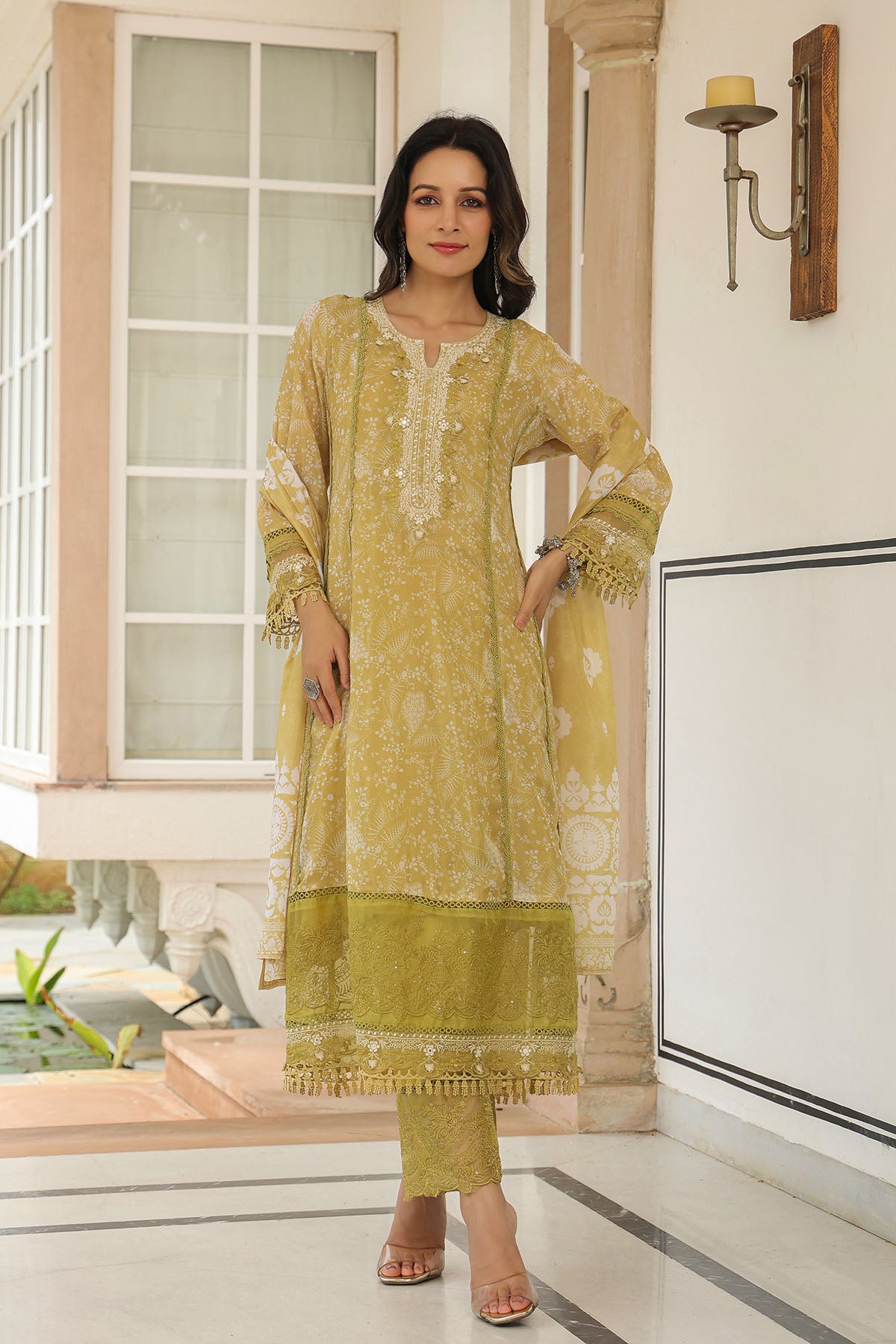 Mustard Tabby Embroidered Anarkali Suit