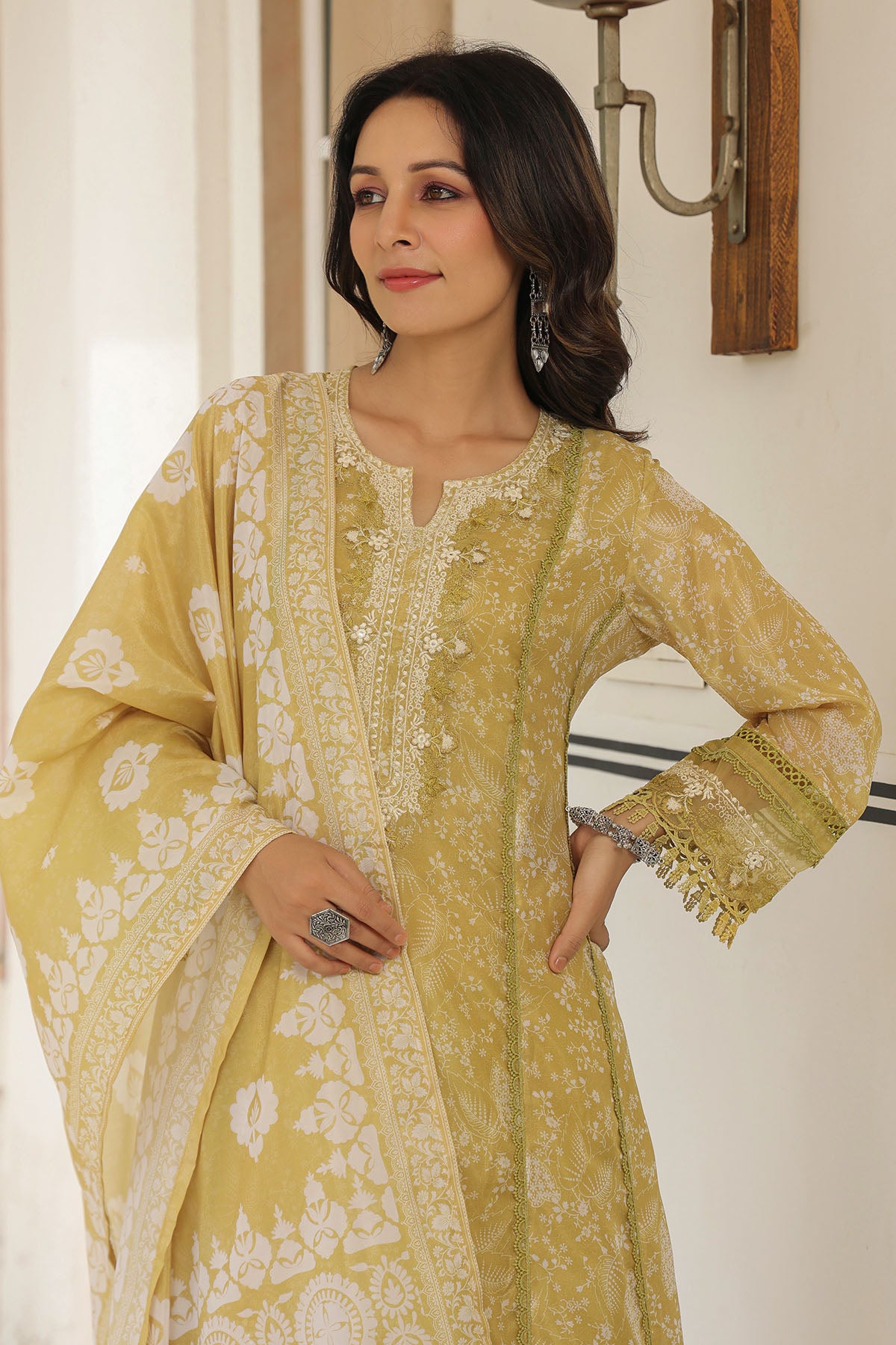 Mustard Tabby Embroidered Anarkali Suit