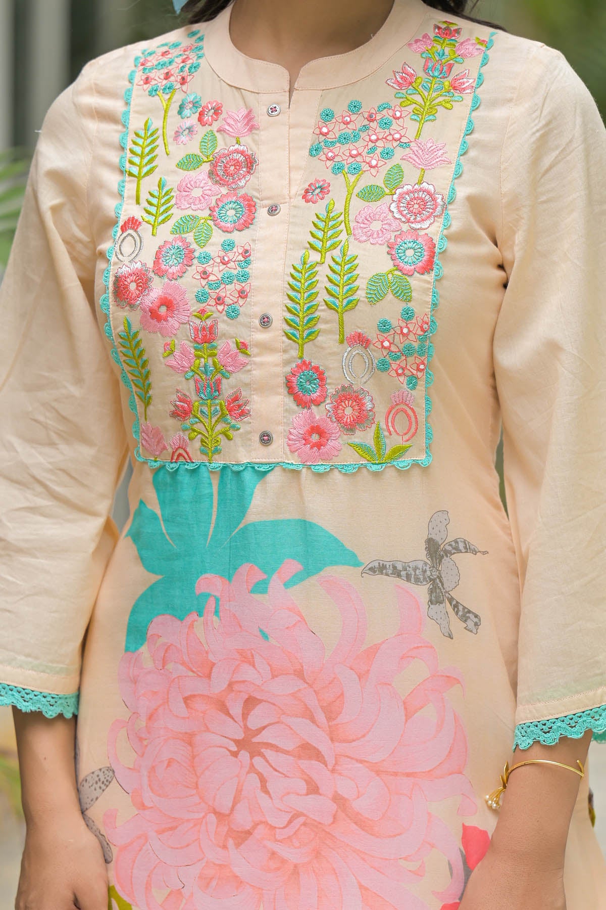 Peach Cotton Embroidered Co-Ord Set