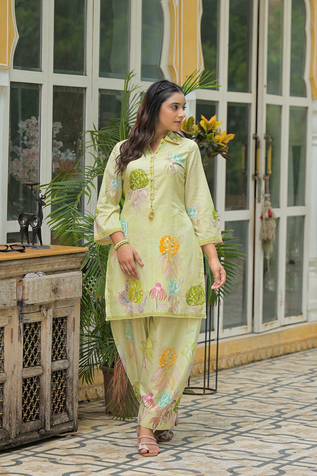 Green Cotton Printed Co-Ord Set