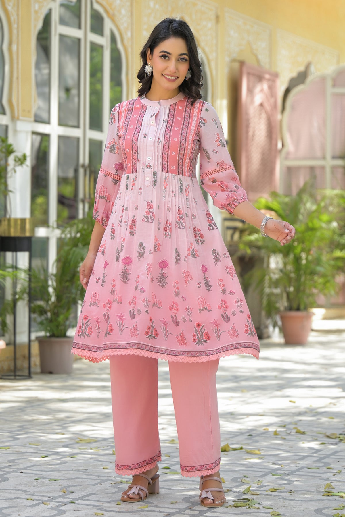 Pink Mul Mul Printed Cord Set