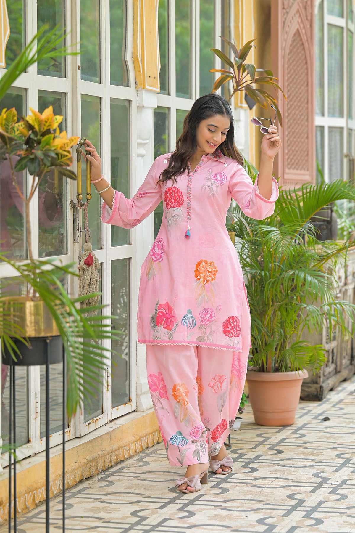 Pink Cotton Printed Co-Ord Set