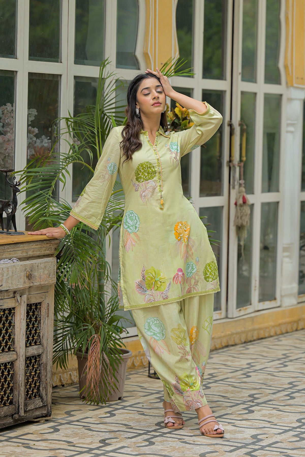 Green Cotton Printed Co-Ord Set