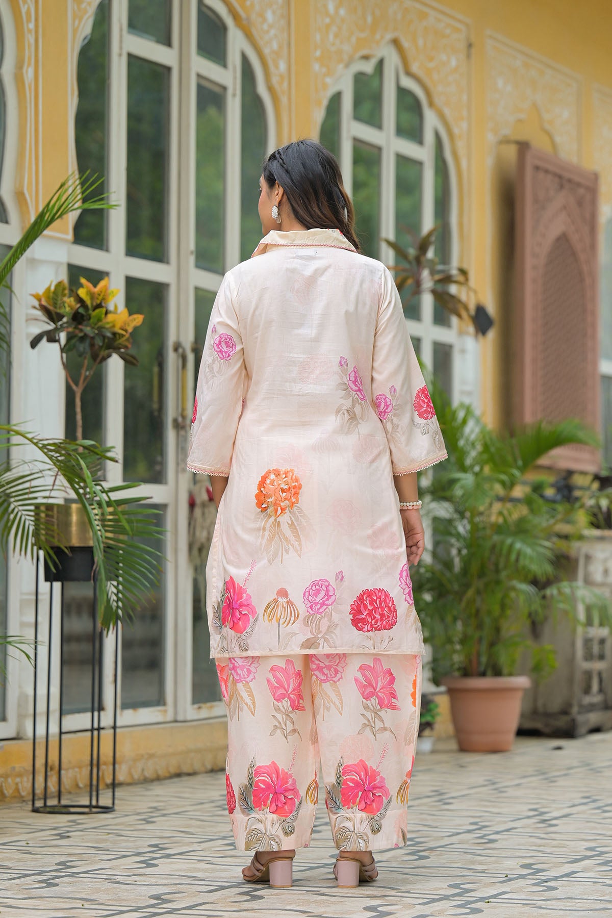 Beige Cotton Printed Co-Ord Set