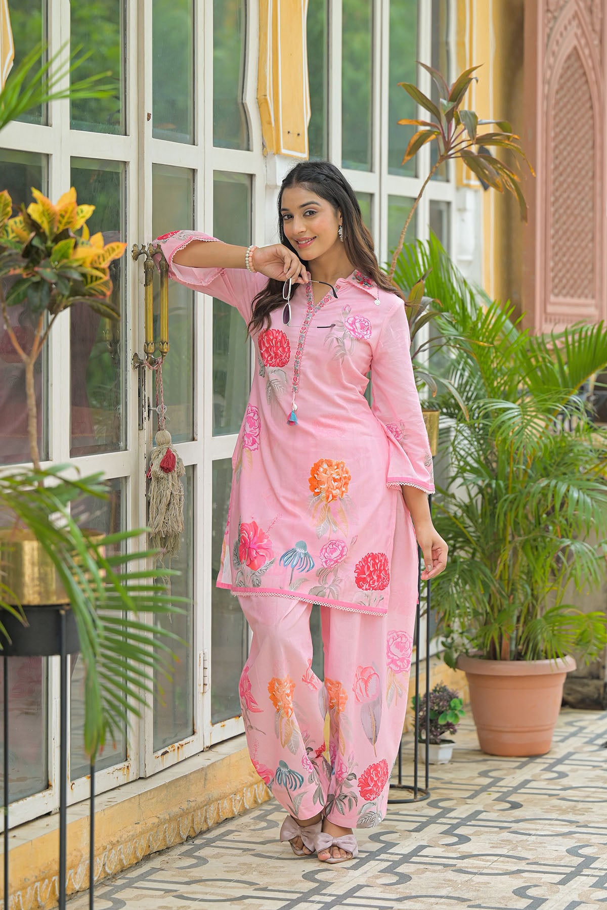 Pink Cotton Printed Co-Ord Set