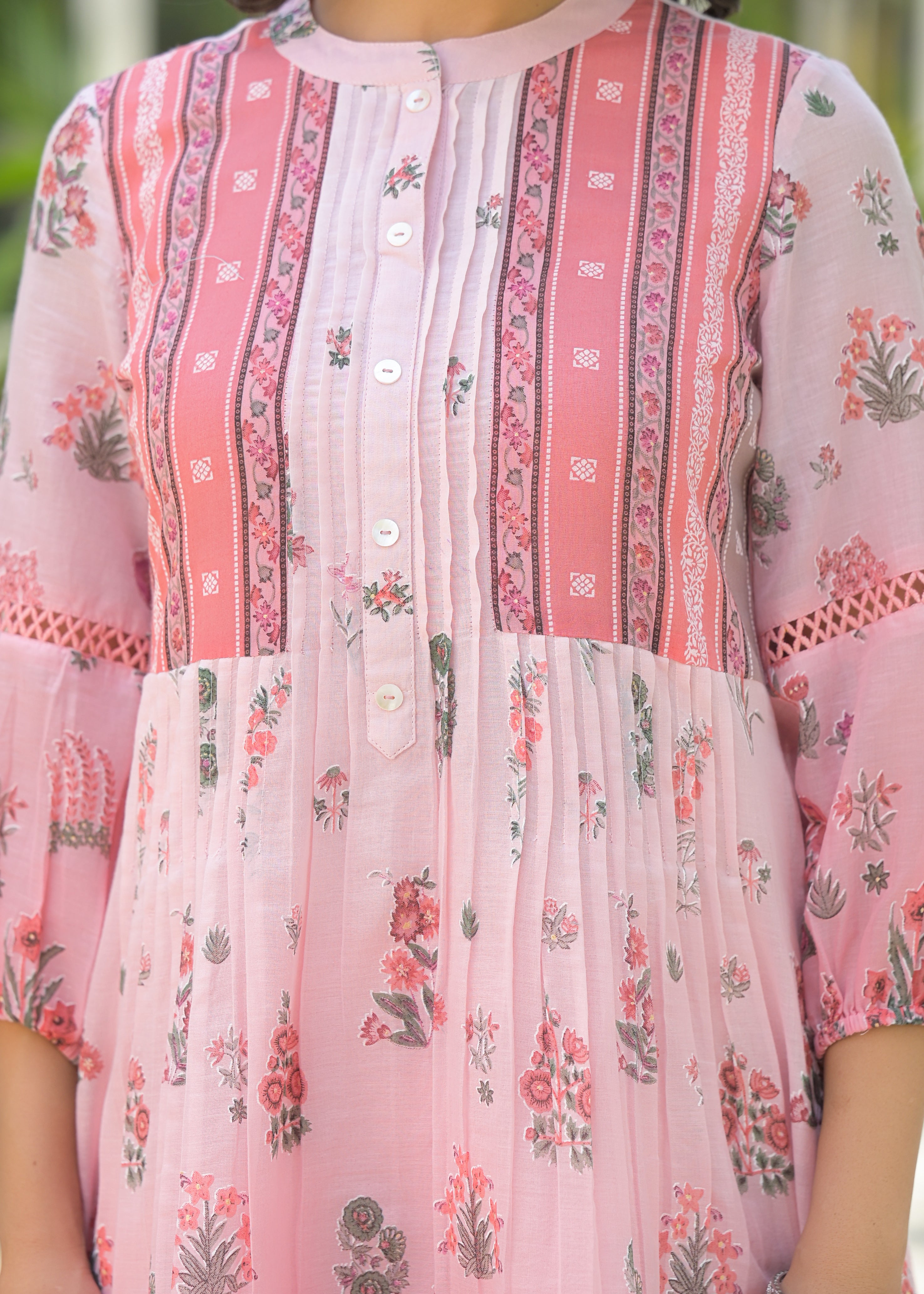 Pink Mul Mul Printed Cord Set