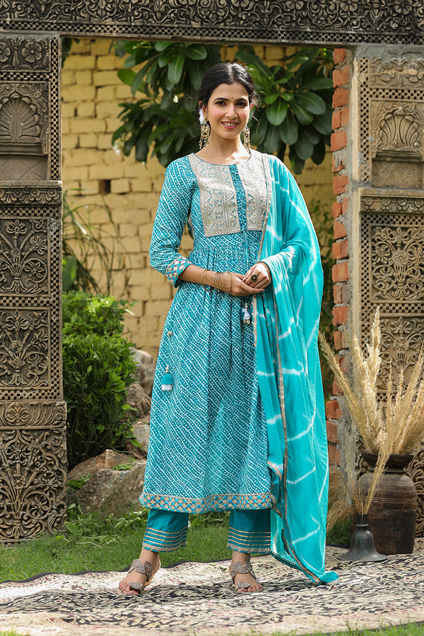 Turquoise Straight Suit Set