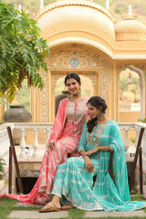 Turquoise Muslin Gharara Set with Chiffon Dupatta