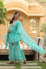 Turquoise Muslin Gharara Set with Chiffon Dupatta