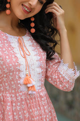Peach Embroidered Short Dress