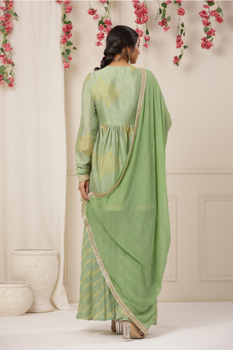 Soft Green Chinon Embroidered Sharara Set
