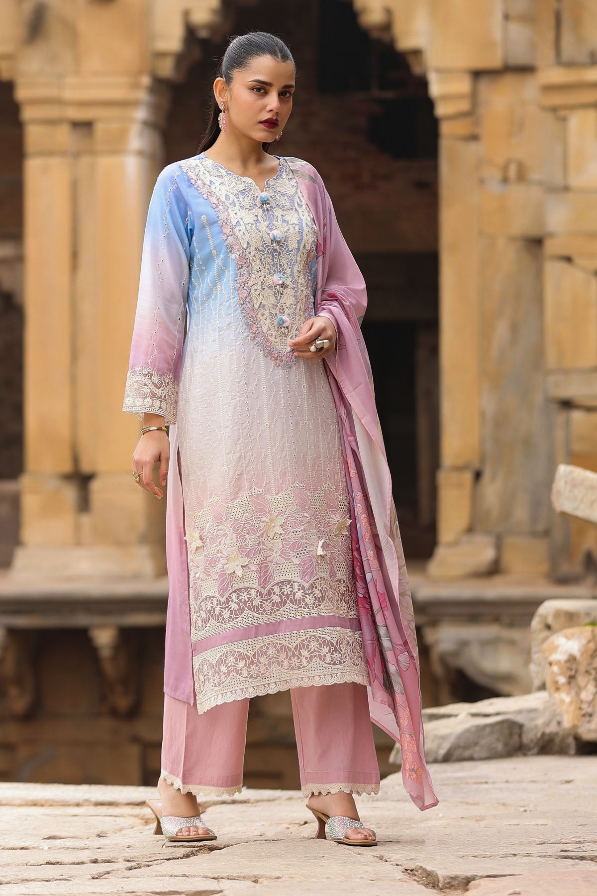 PINK COTTON STRAIGHT KURTA WITH PANT AND DUPATTA