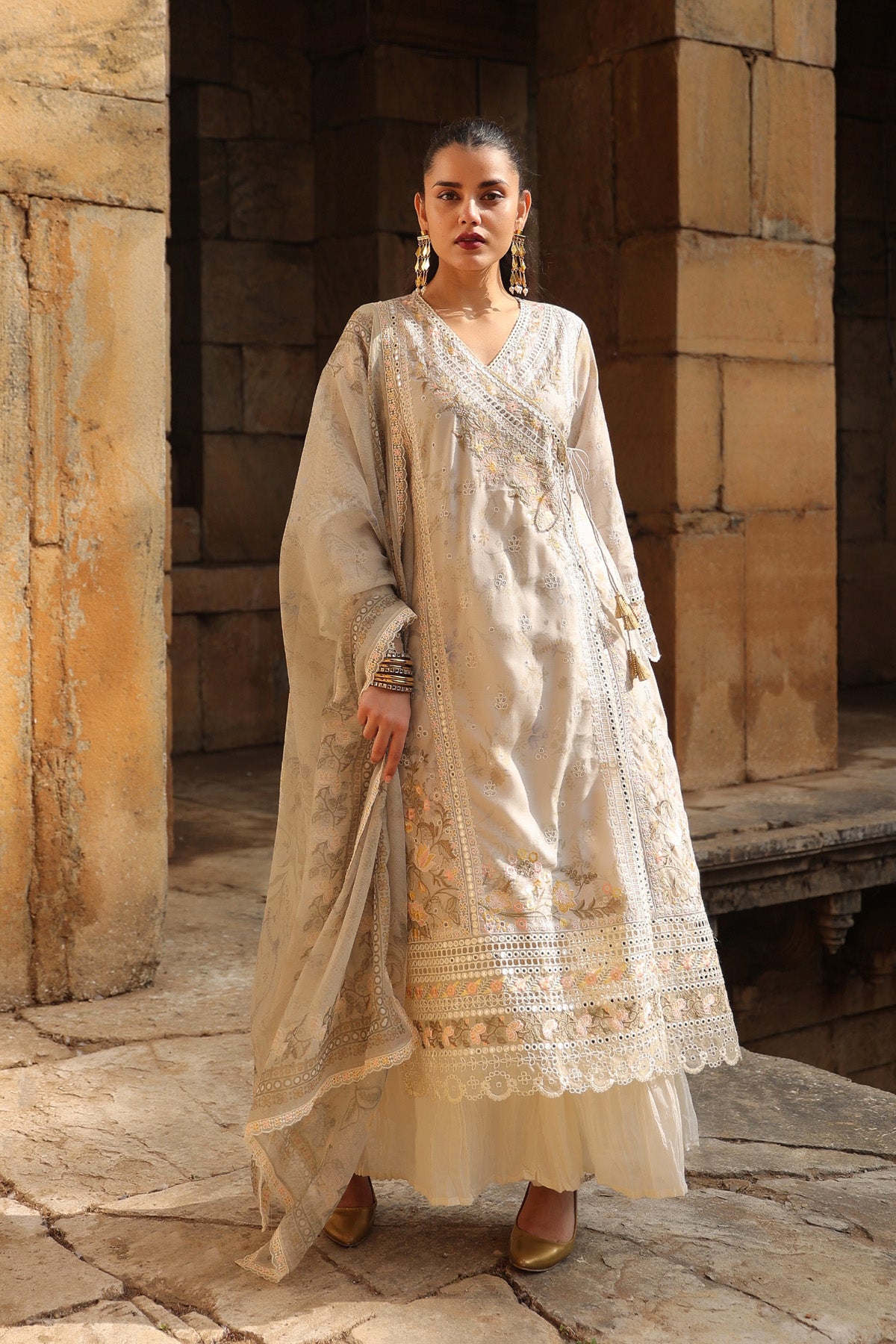 BEIGE COTTON STRAIGHT KURTA WITH PANT AND DUPATTA