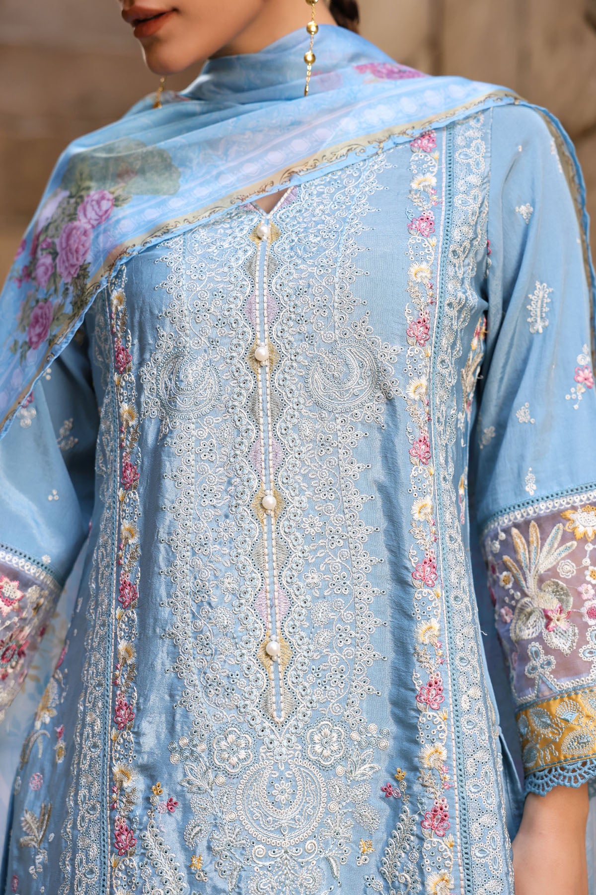 BLUE CREPE STRAIGHT KURTA WITH PANT AND DUPATTA