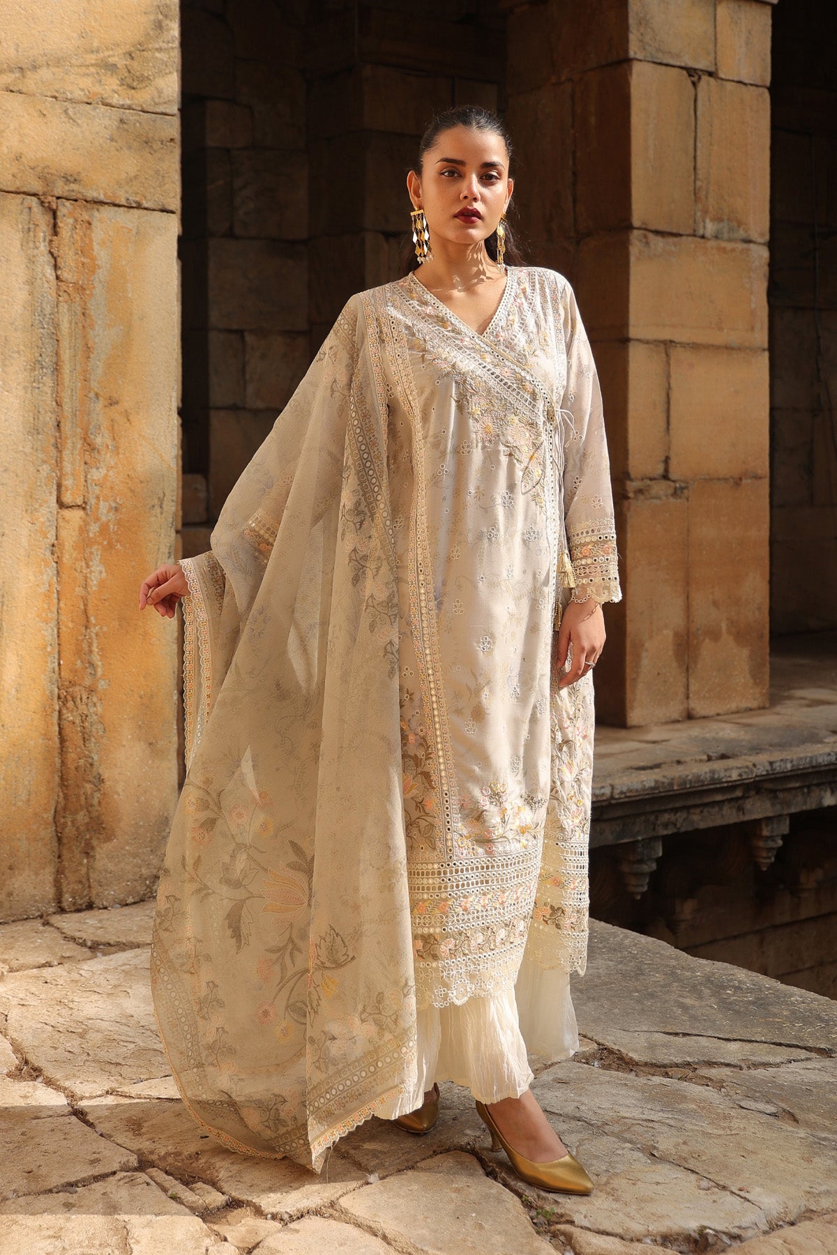 BEIGE COTTON STRAIGHT KURTA WITH PANT AND DUPATTA