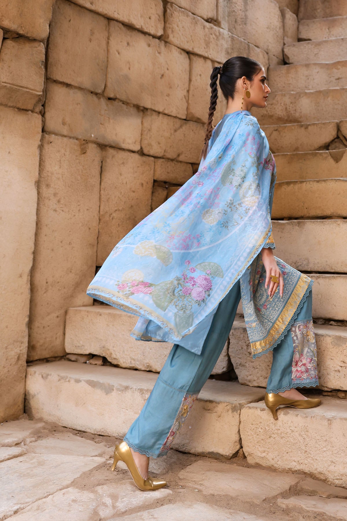 BLUE CREPE STRAIGHT KURTA WITH PANT AND DUPATTA