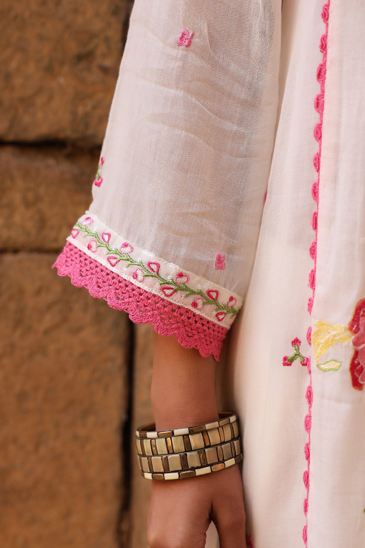 WHITE MULMUL A -LINE KURTA WITH PANT AND DUPATTA