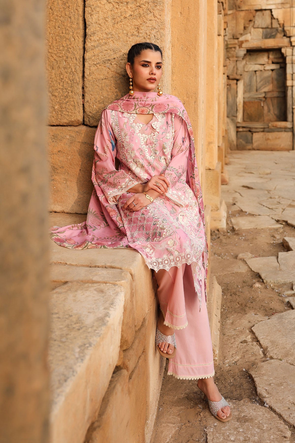 PINK COTTON STRAIGHT KURTA WITH PANT AND DUPATTA