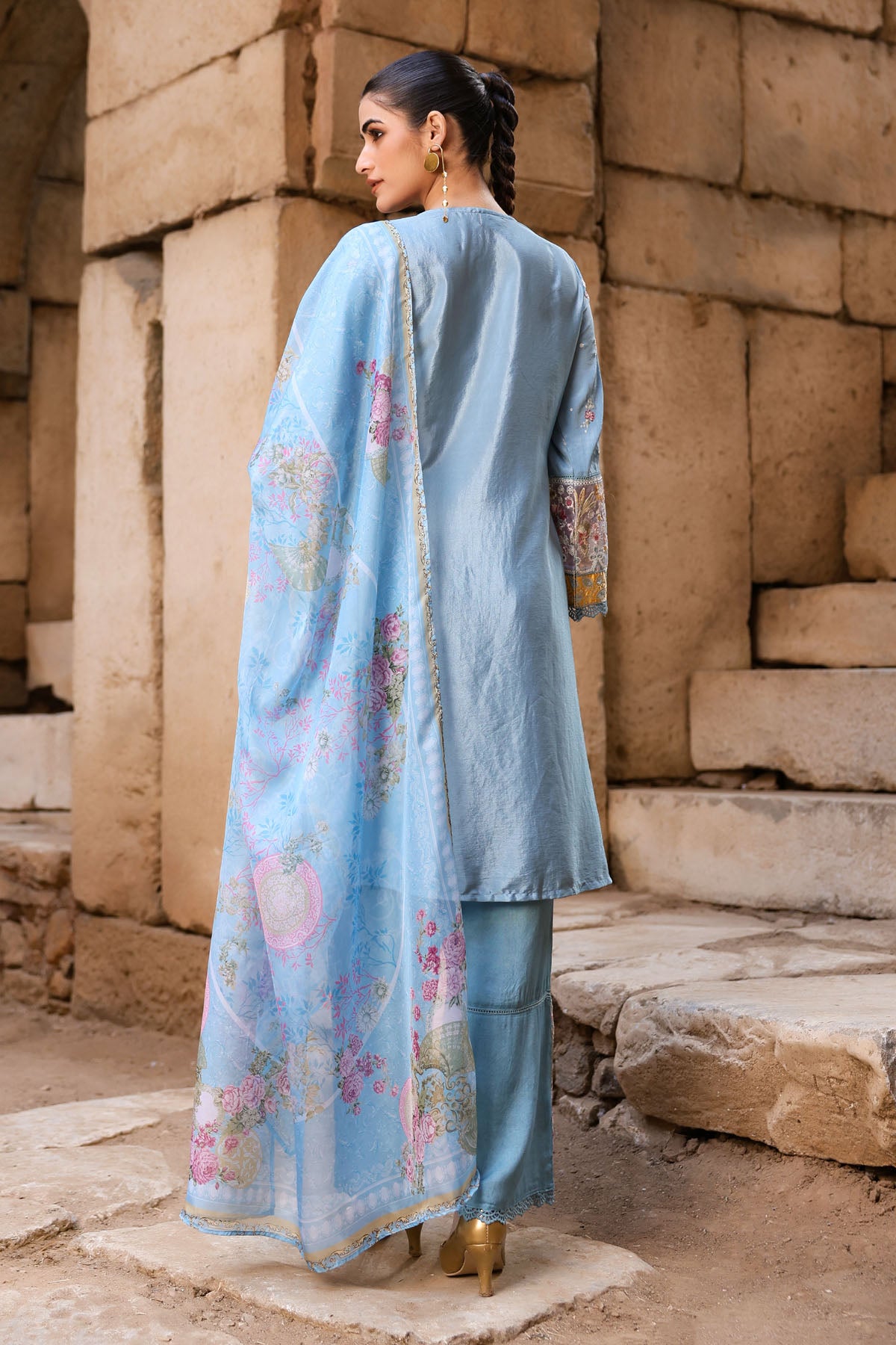 BLUE CREPE STRAIGHT KURTA WITH PANT AND DUPATTA