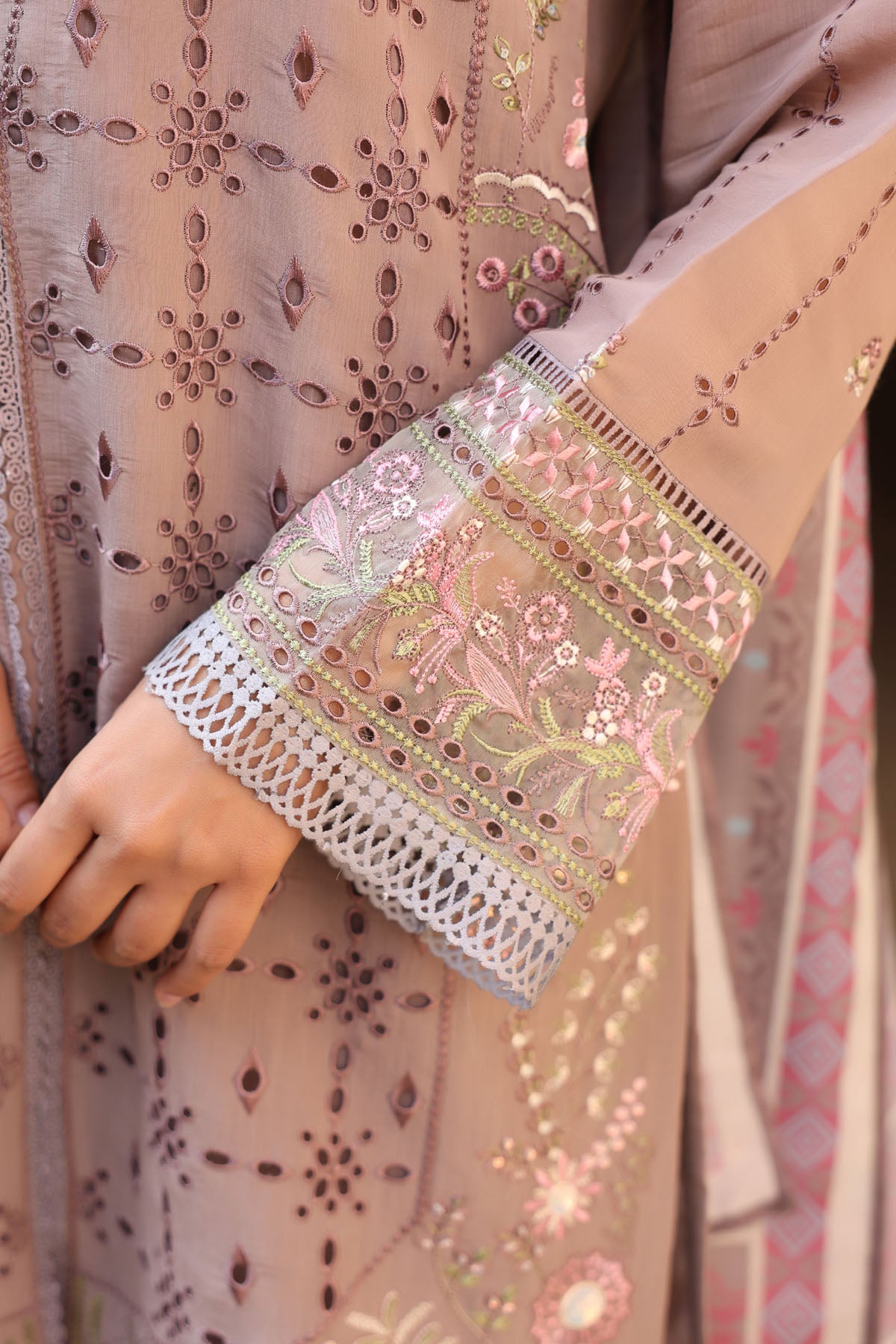 BROWN MUL CHANDERI STRAIGHT KURTA WITH PANT AND DUPATTA