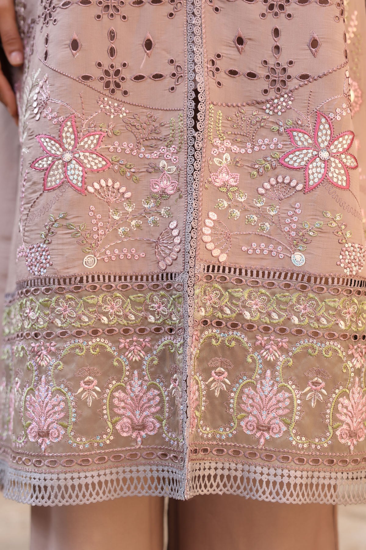 BROWN MUL CHANDERI STRAIGHT KURTA WITH PANT AND DUPATTA