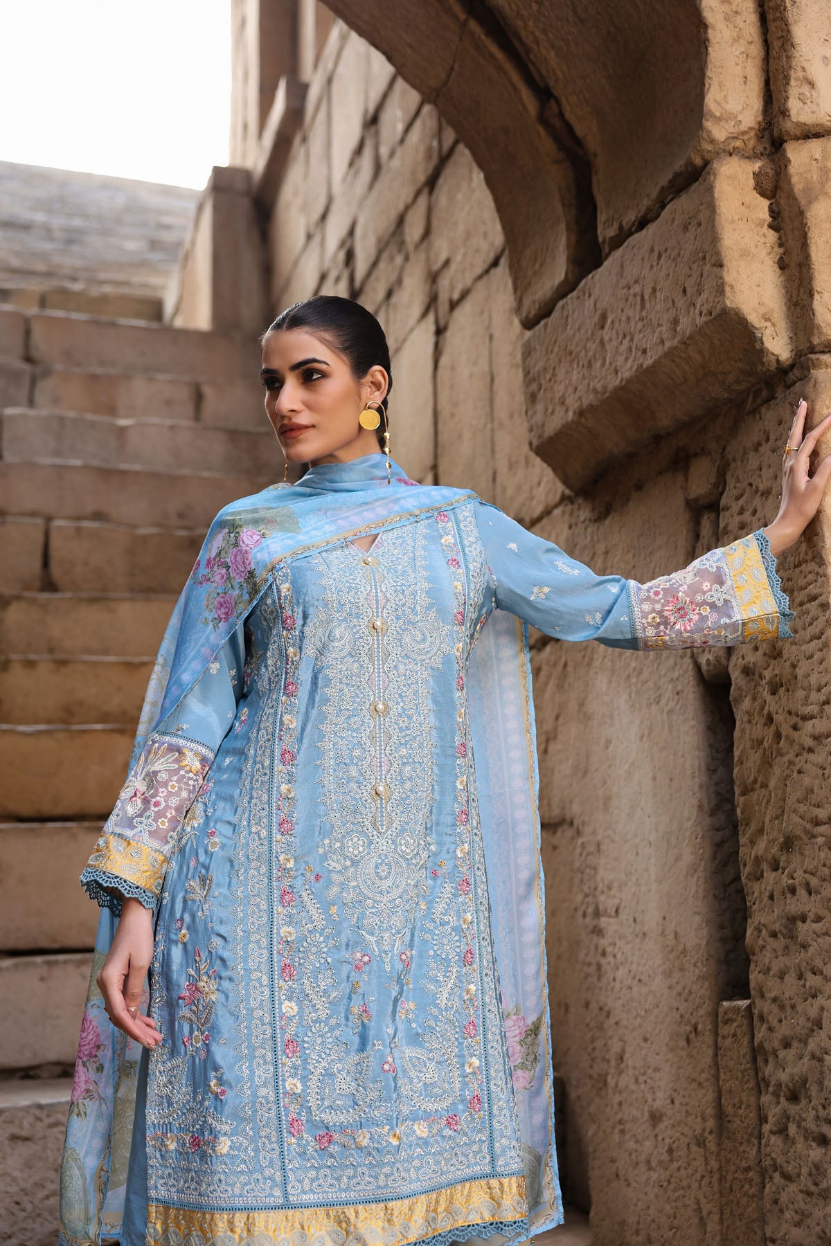 BLUE CREPE STRAIGHT KURTA WITH PANT AND DUPATTA