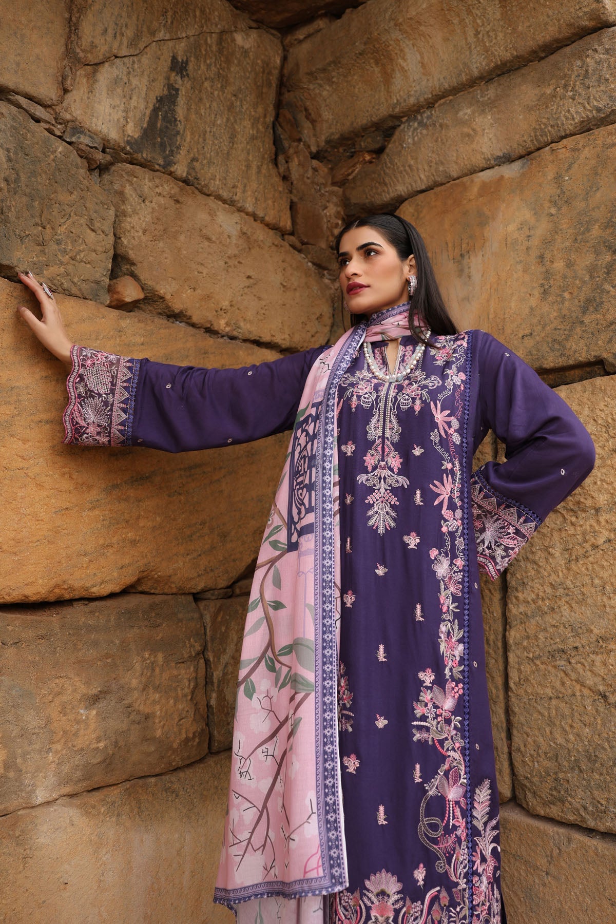 PURPLE MUSLIN STRAIGHT KURTA WITH PANT AND DUPATTA