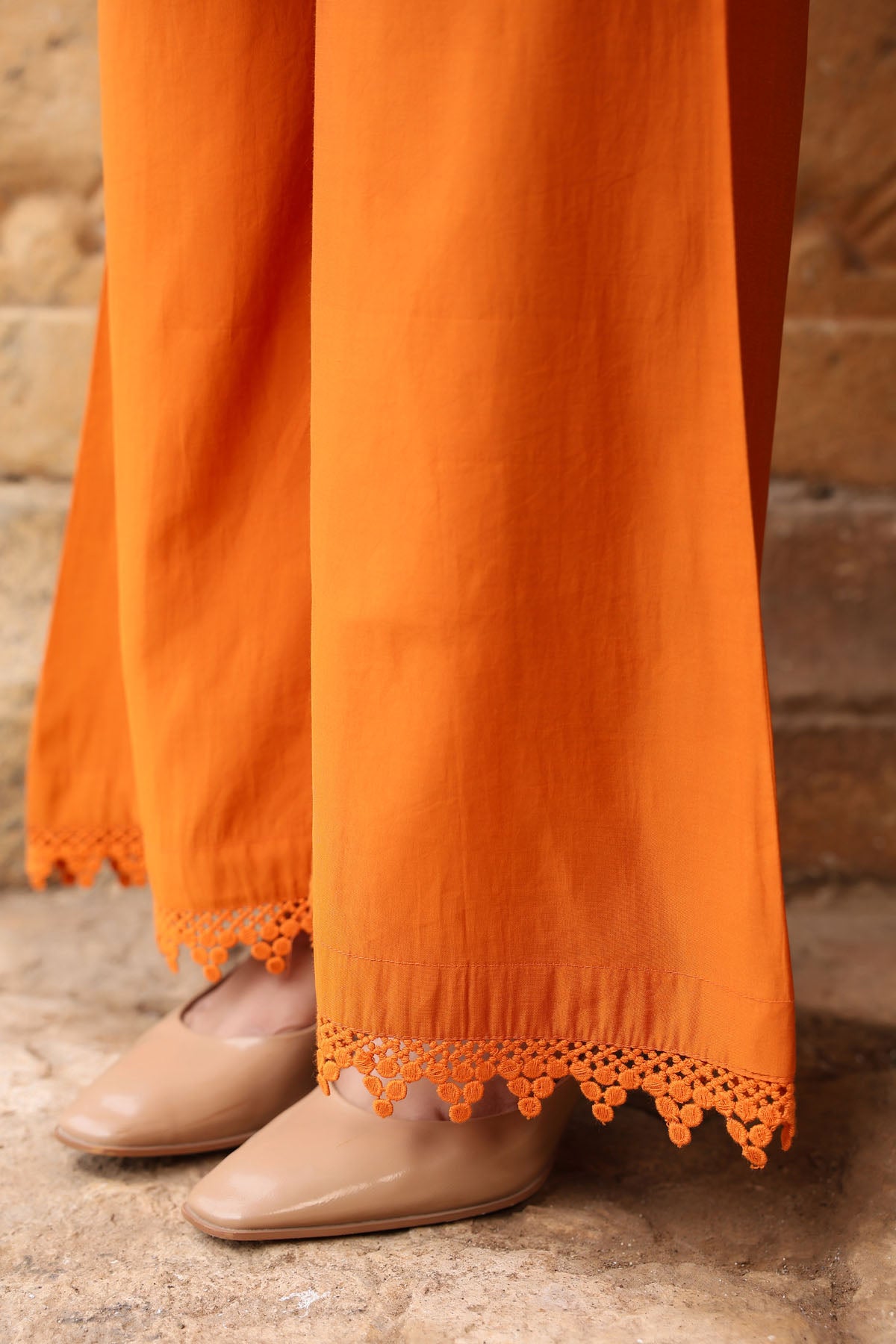 ORANGE MUL CHANDERI STRAIGHT KURTA WITH PANT AND DUPATTA