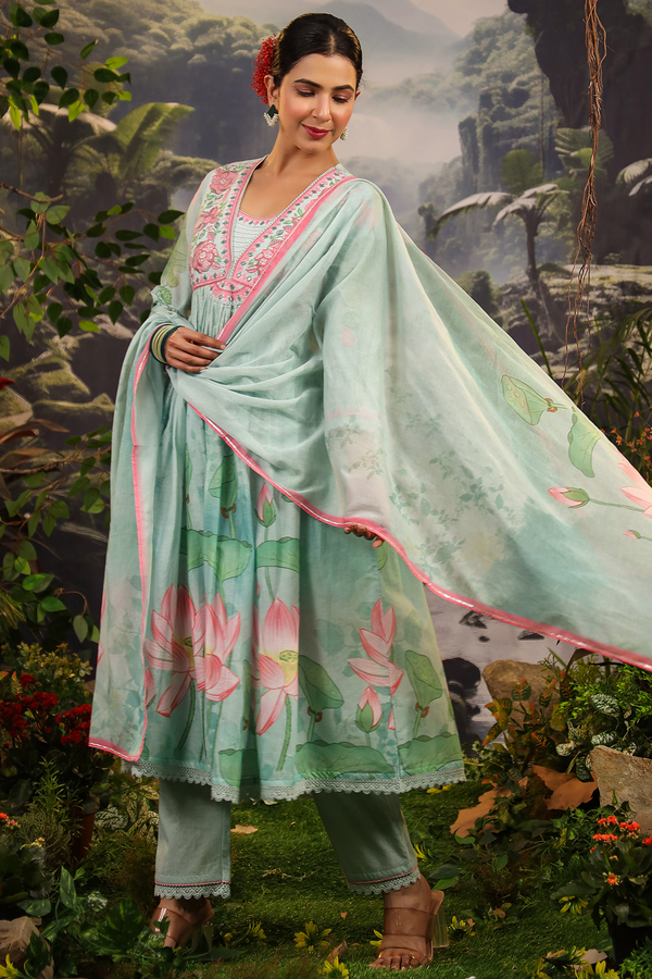 Gul Floral Bageecha Mulmul Embroidered Anarkali Set