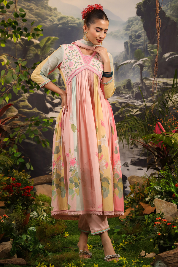 Gul Pink Mulmul Embroidered Anarkali Set