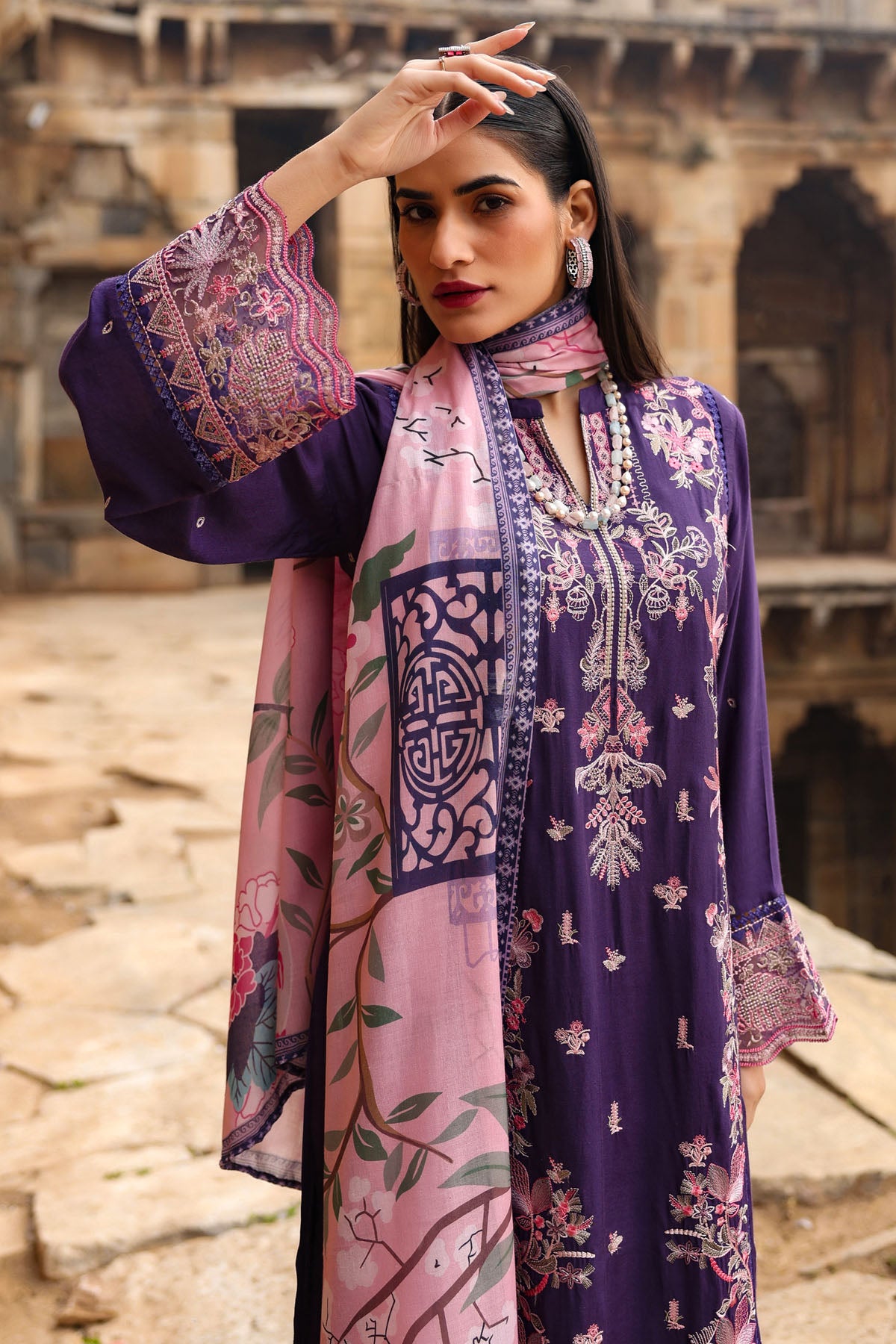 PURPLE MUSLIN STRAIGHT KURTA WITH PANT AND DUPATTA