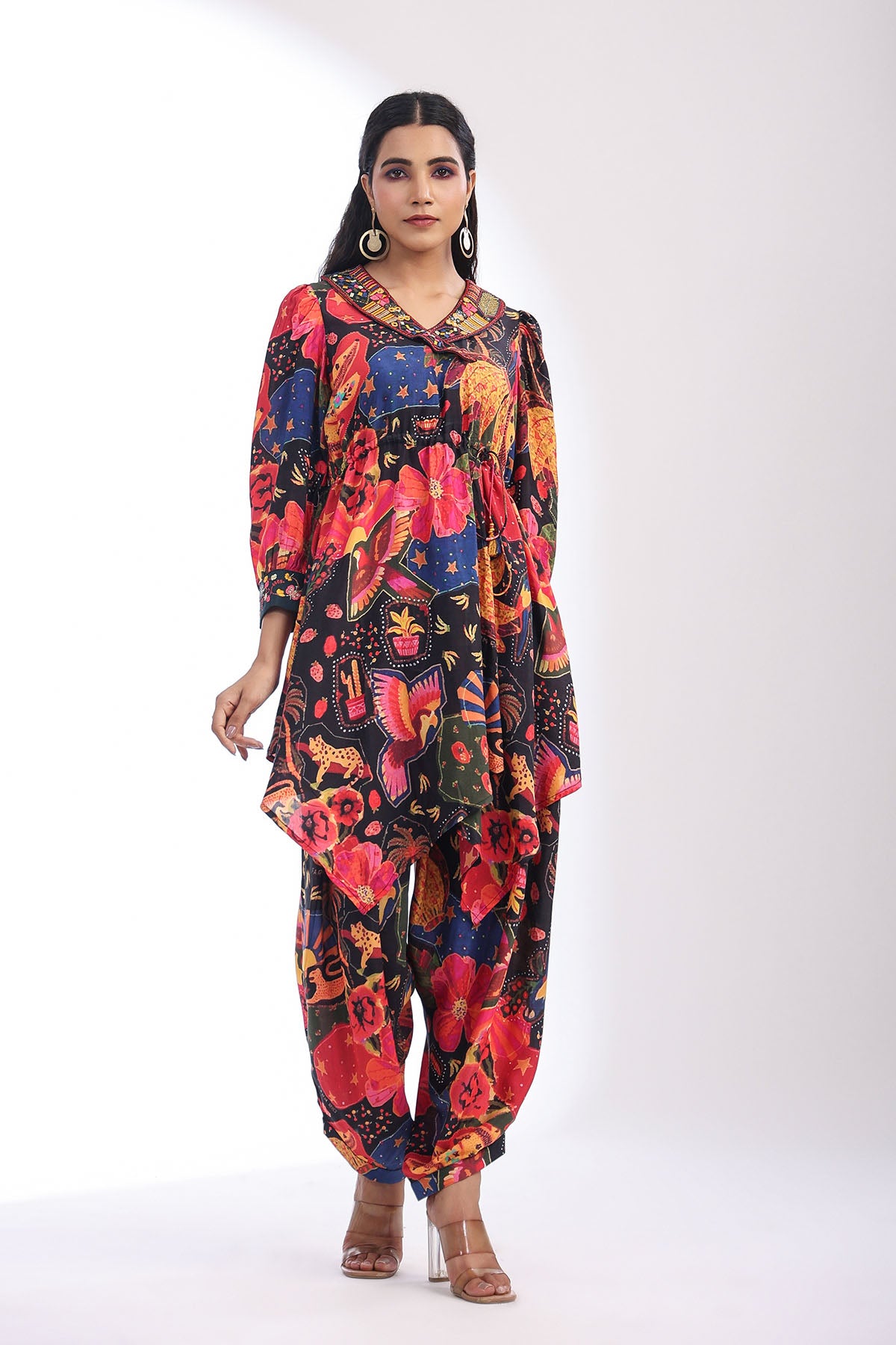 Black Multicolor Muslin Printed Co-ord Set