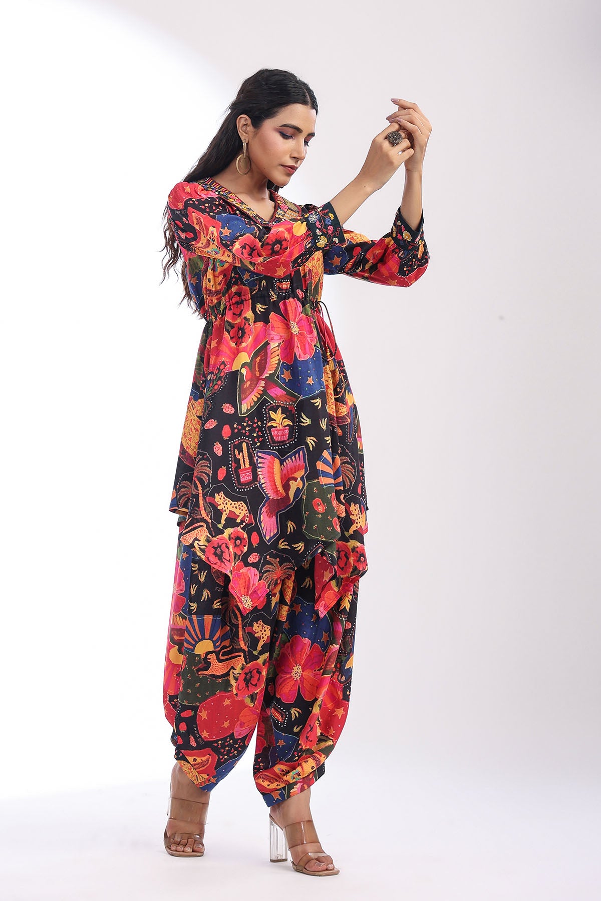 Black Multicolor Muslin Printed Co-ord Set