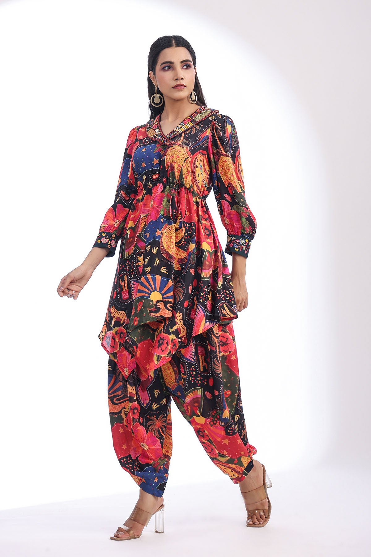 Black Multicolor Muslin Printed Co-ord Set