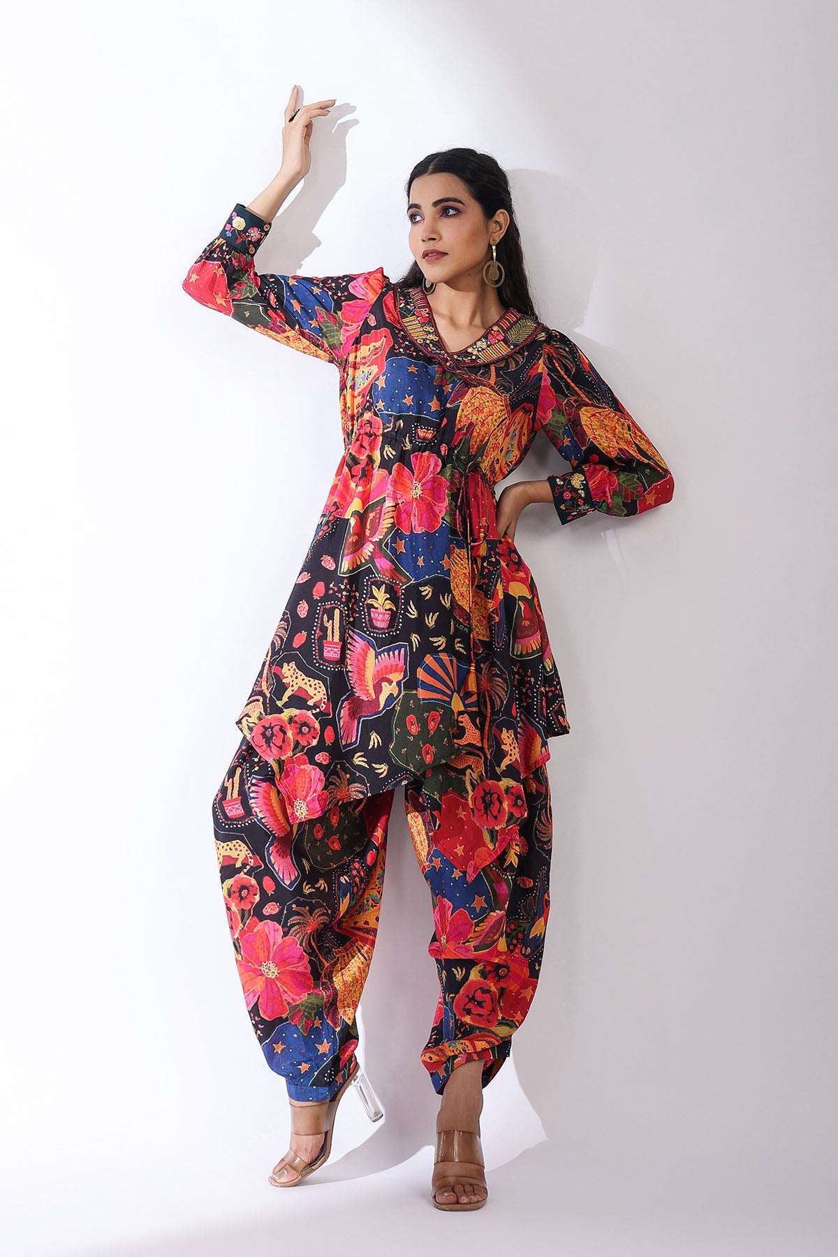 Black Multicolor Muslin Printed Co-ord Set