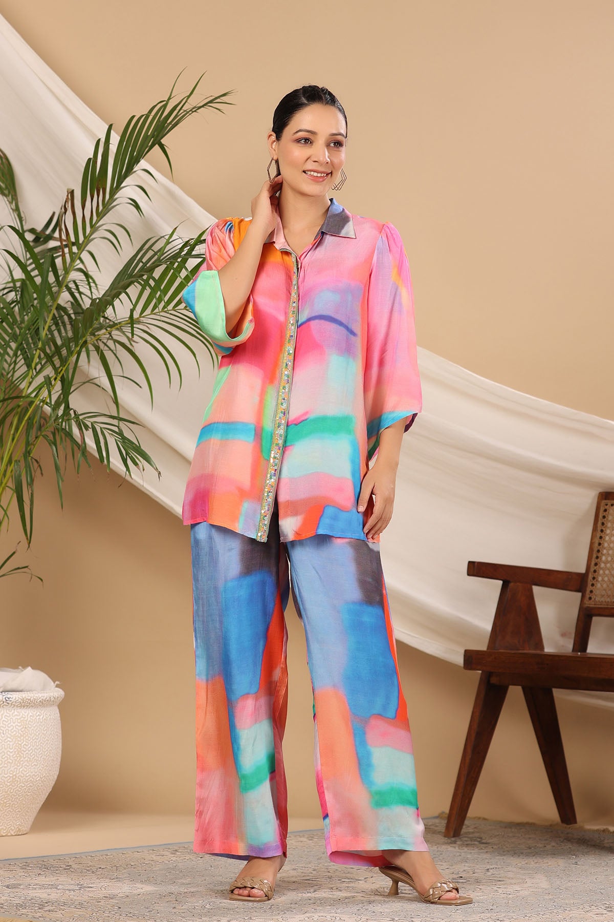 Pink Multicolor Muslin handwork Co-ord Set